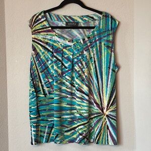KASPER Plus 3X Sleeveless Blouse Multicolor Abstract Scoop Neck Career Top